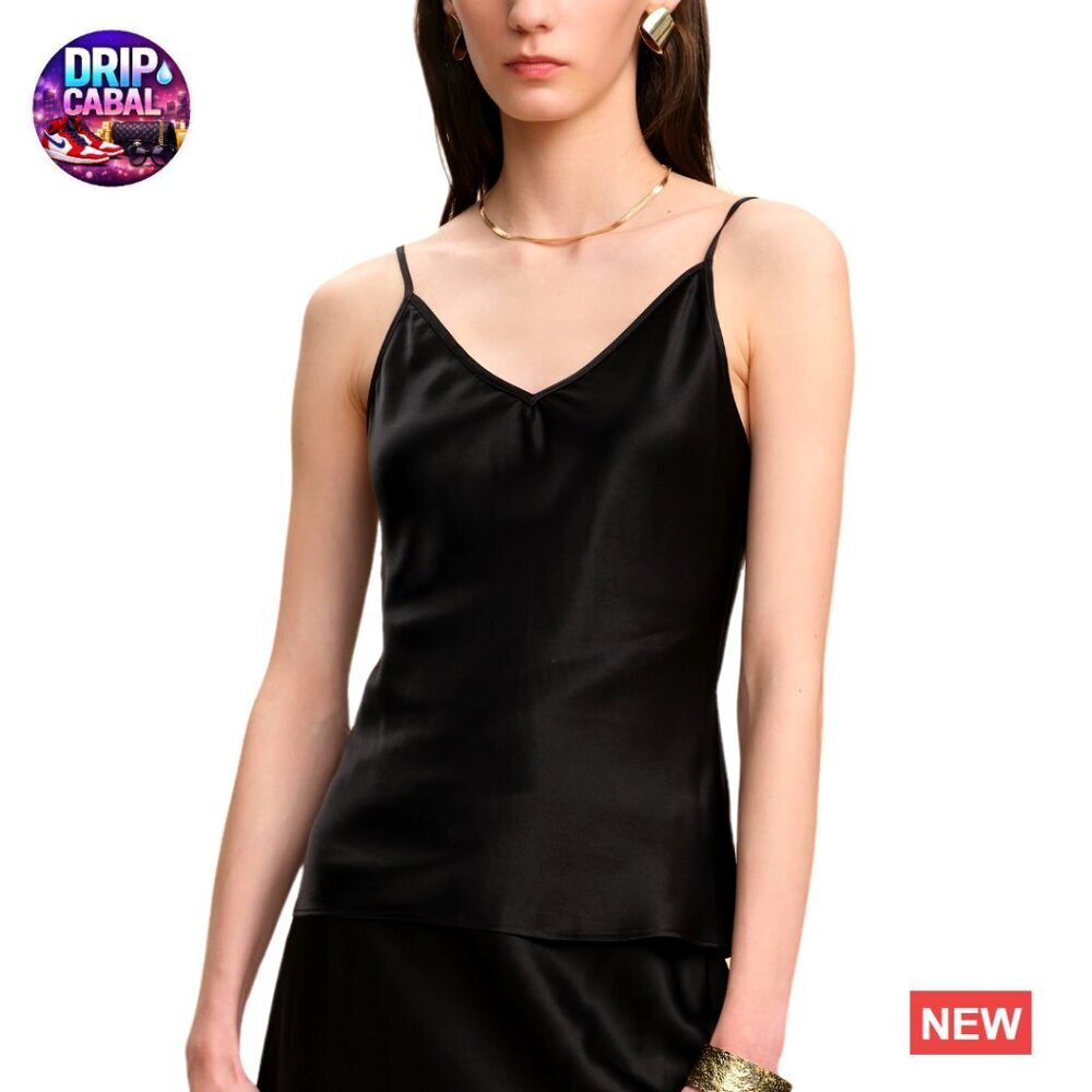 Silk Camisole Tank Top Slim Fit V Neck Adjustable Straps Elegant Summer Blouse